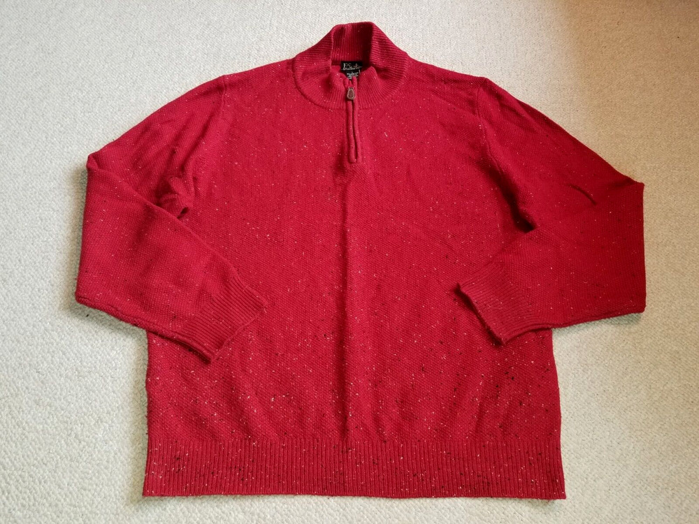 Mens Sweater-JOS. A. BANK-red tweedy lambs'wool blend 1/4 zip po Classic -L